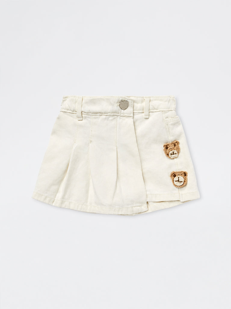 HOP Kids Girls Off-White Crochet Detail Denim Skorts