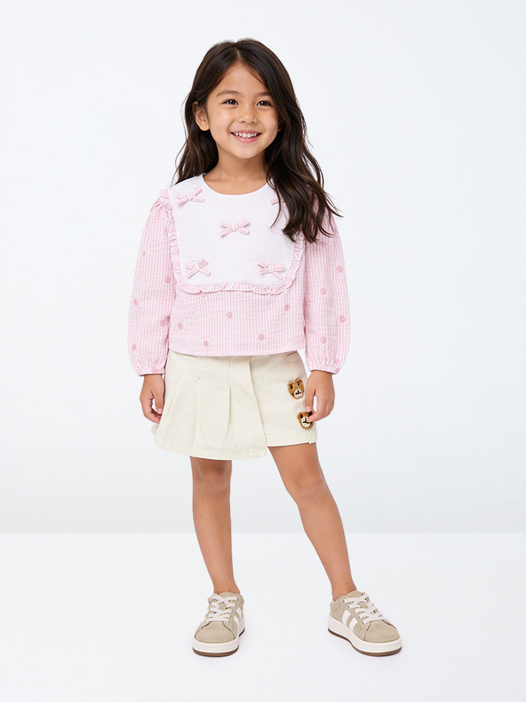 HOP Kids Girls Off-White Crochet Detail Denim Skorts
