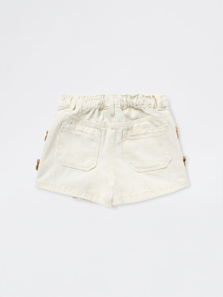 HOP Kids Girls Off-White Crochet Detail Denim Skorts