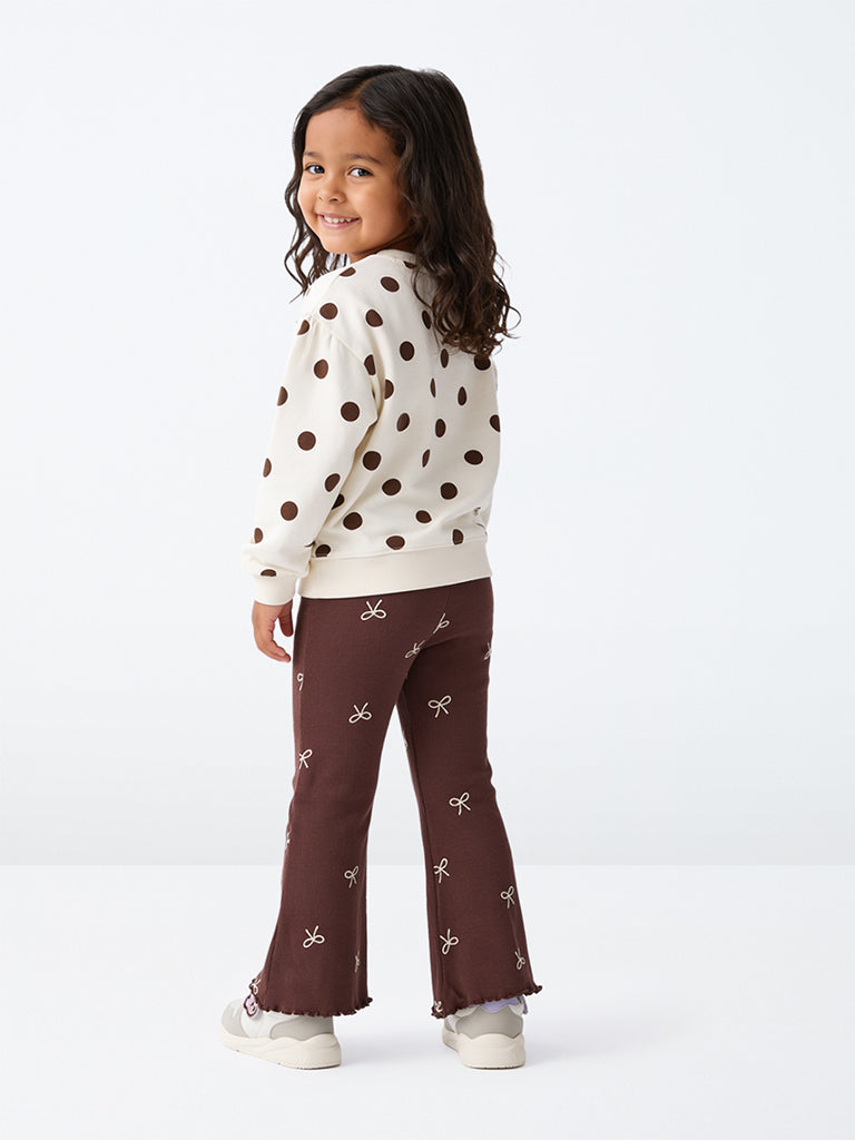HOP Kids Girls Off-White Polka-Dot Printed Cotton-Blend Sweatshirt
