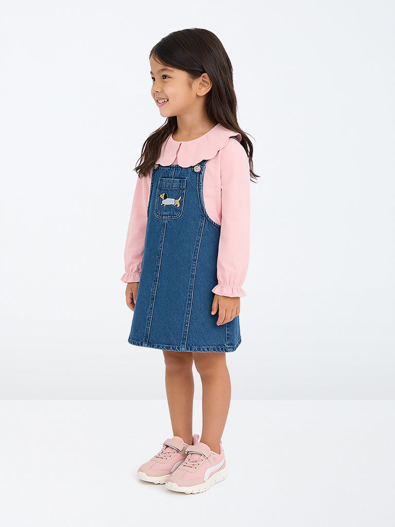 HOP Kids Girls Blue Denim Pinafore with Top Set