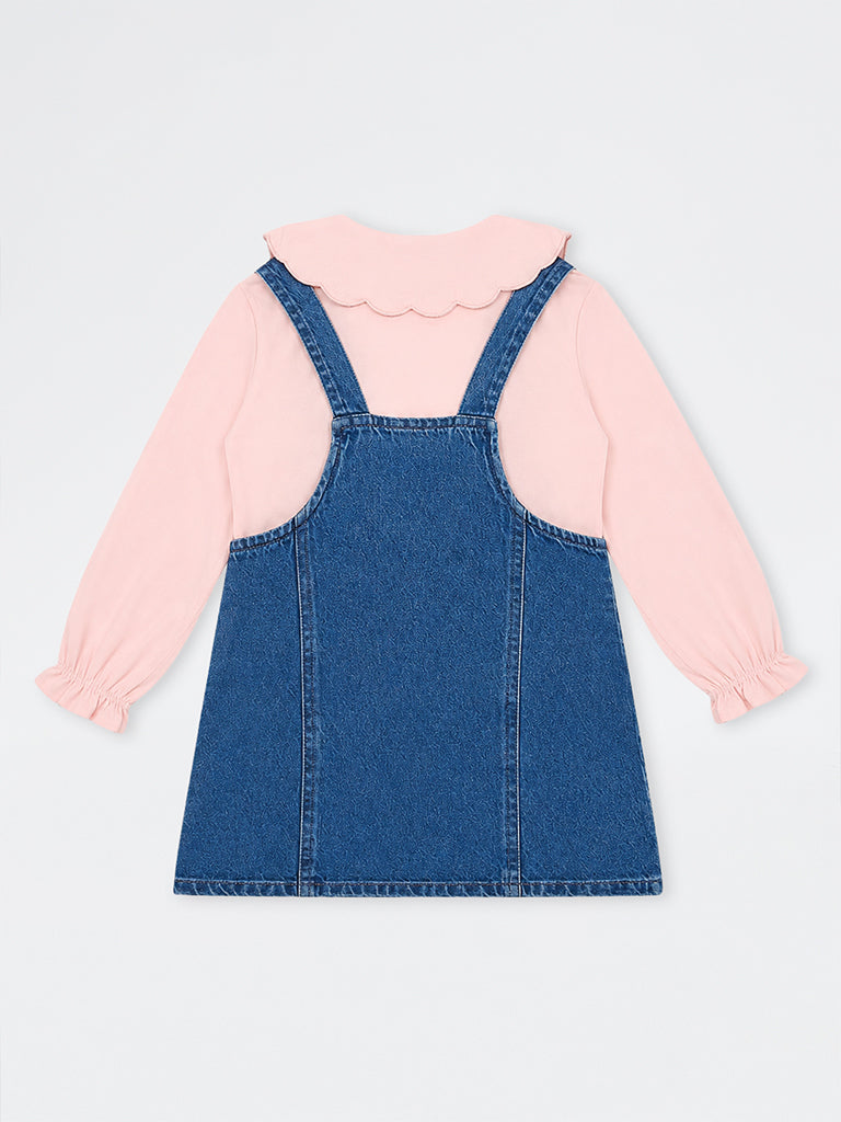 HOP Kids Girls Blue Denim Pinafore with Top Set
