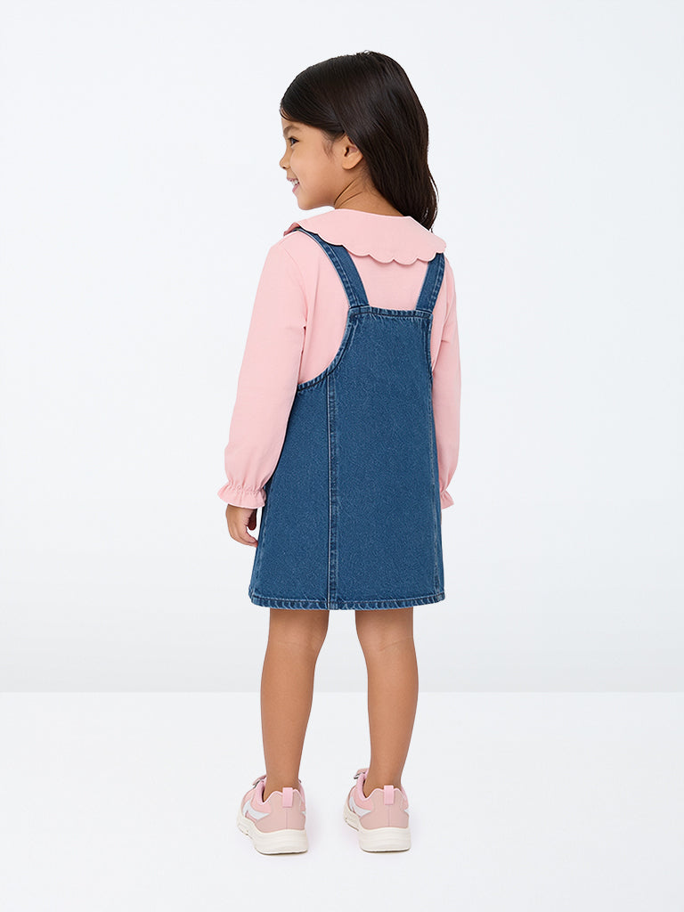 HOP Kids Girls Blue Denim Pinafore with Top Set