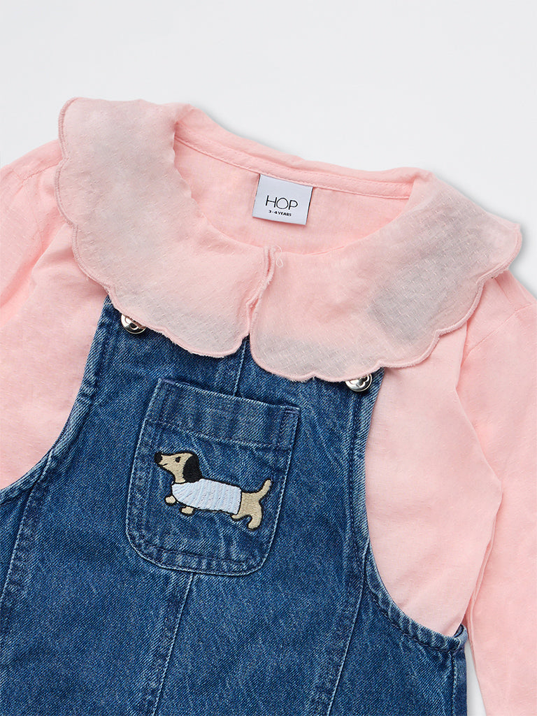 HOP Kids Girls Blue Denim Pinafore with Top Set