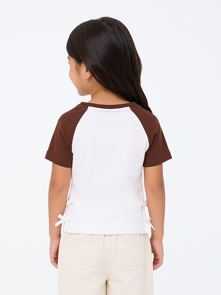 HOP Kids Girls White Animal Embroidered Cotton-Blend T-Shirt