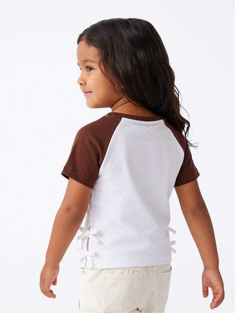 HOP Kids Girls White Animal Embroidered Cotton-Blend T-Shirt