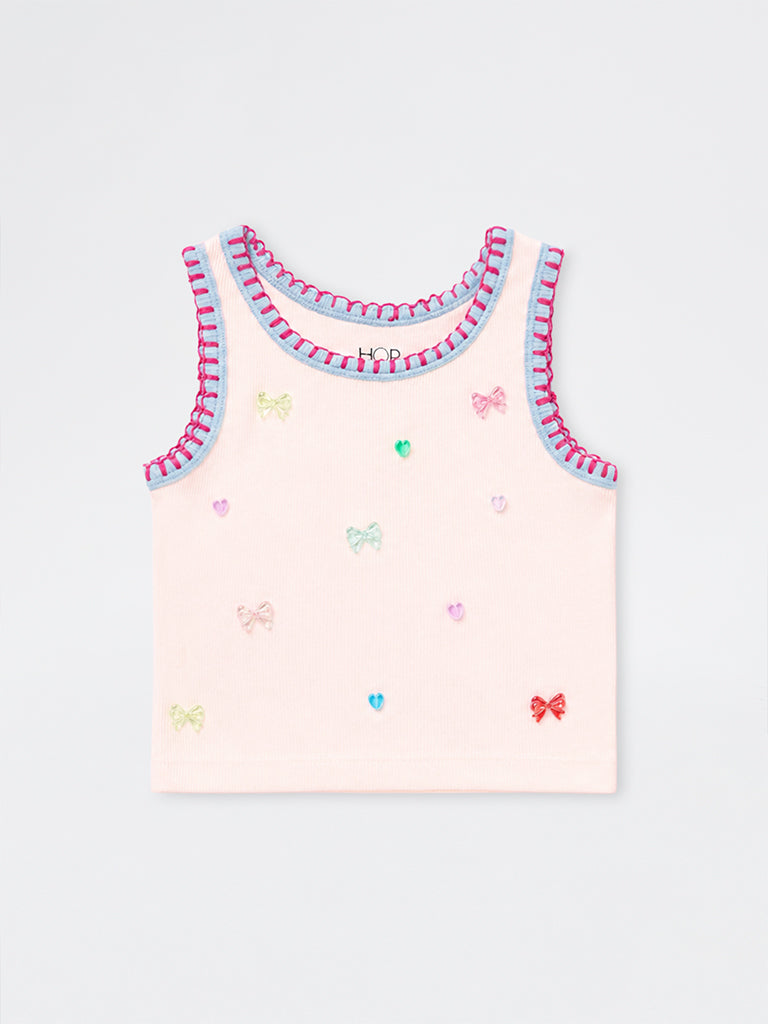 HOP Kids Girls Off-White Embellished Cotton Tank Top