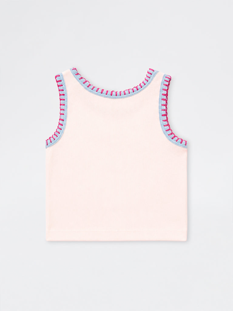 HOP Kids Girls Off-White Embellished Cotton Tank Top