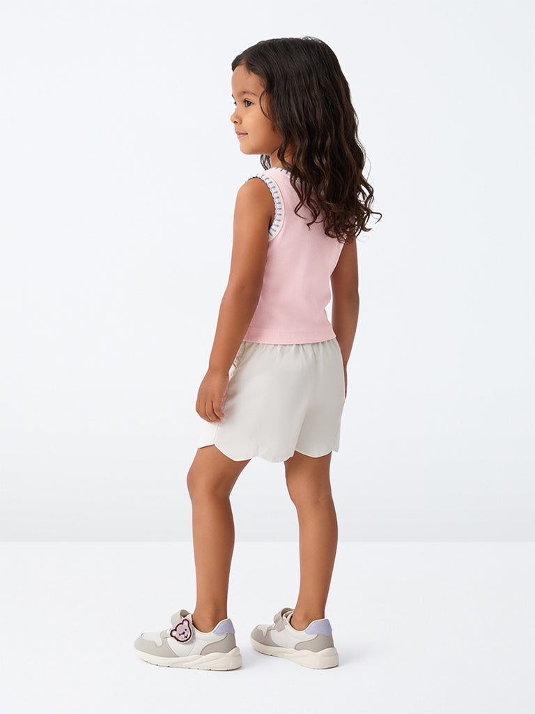 HOP Kids Girls Pink Palm-Tree Embellished Cotton Top