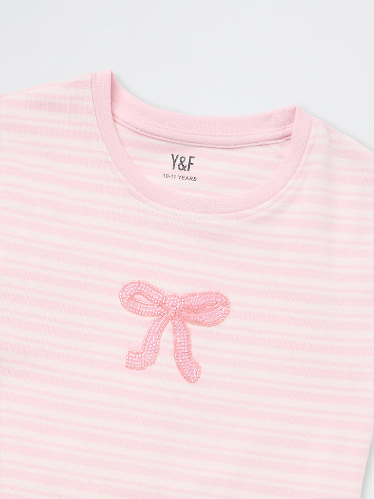 Girls Pink Striped Cotton Top