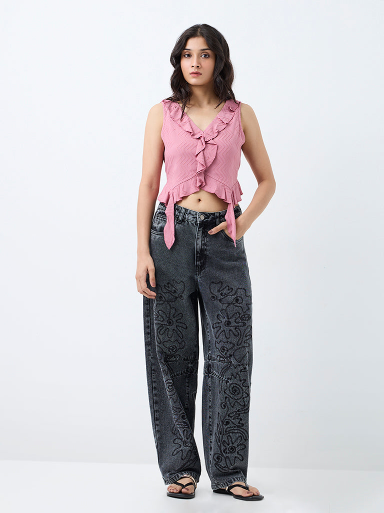 Bombay Paisley Pink Chevron Pattern Ruffled Top