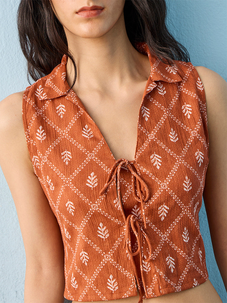 Bombay Paisley Rust Foliage Printed Cotton Top