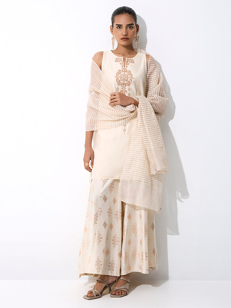 Vark Ivory Embroidered A-Line Ethnic Set