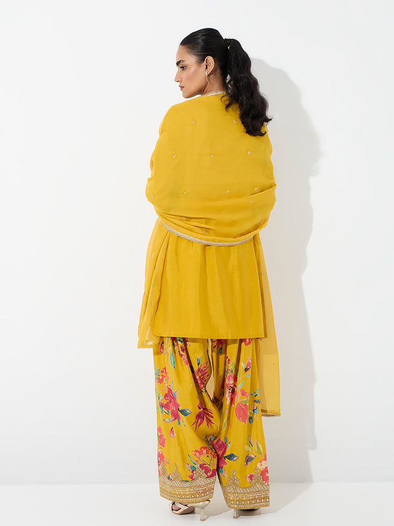 Vark Mustard Zari Embroidered A-Line Kurta and Farshi Salwar Set
