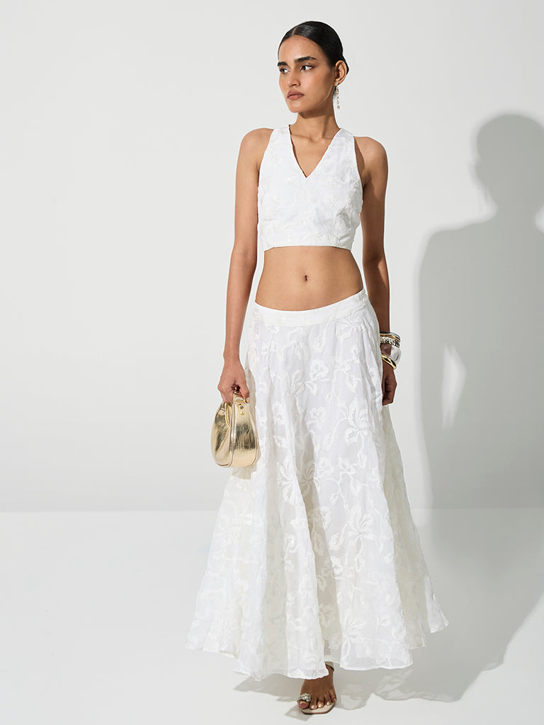 Vark Ivory Floral Embroidered Top