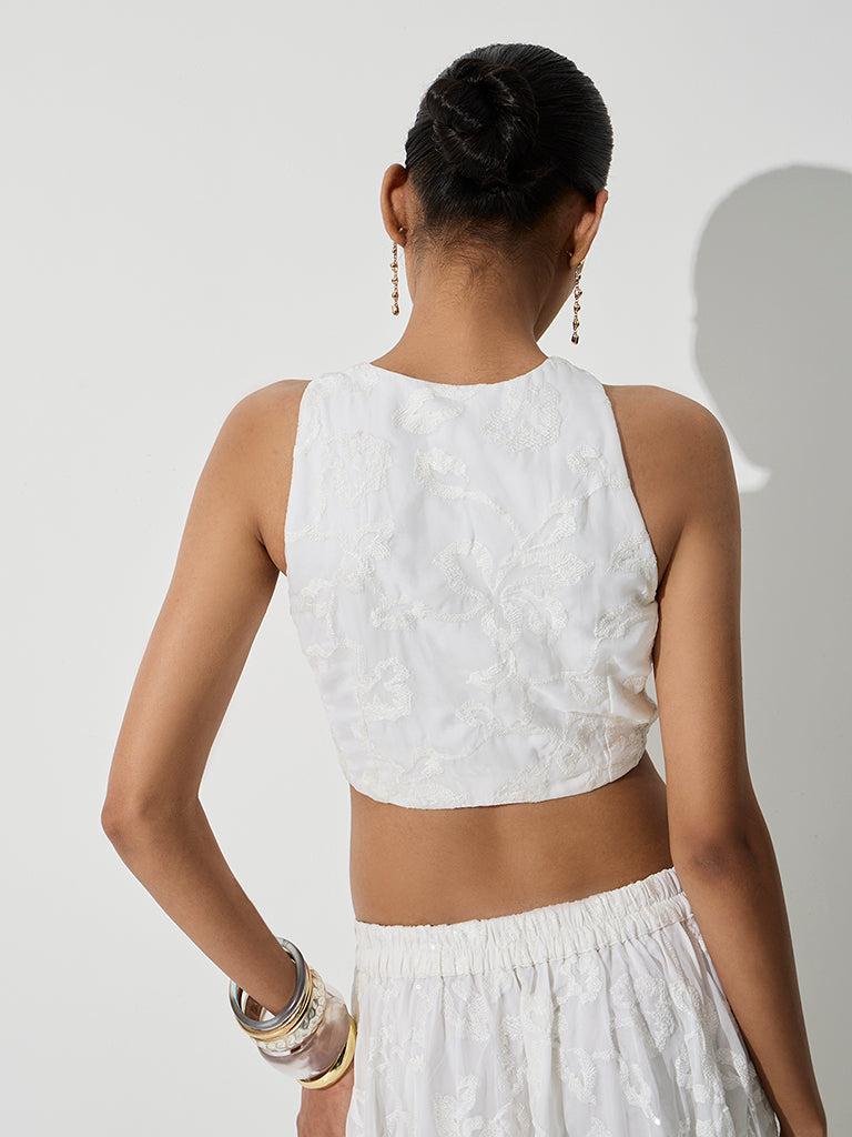 Vark Ivory Floral Embroidered Top