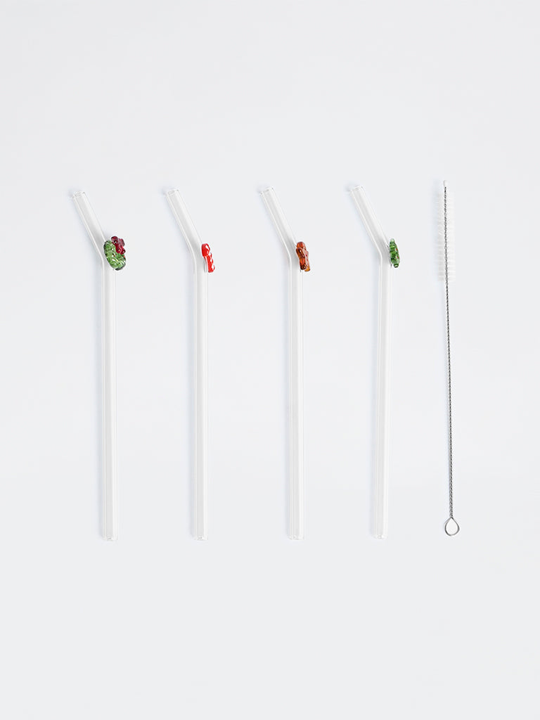 Westside Home Multicolor Xmas Straw with Cleaner - Set of 4