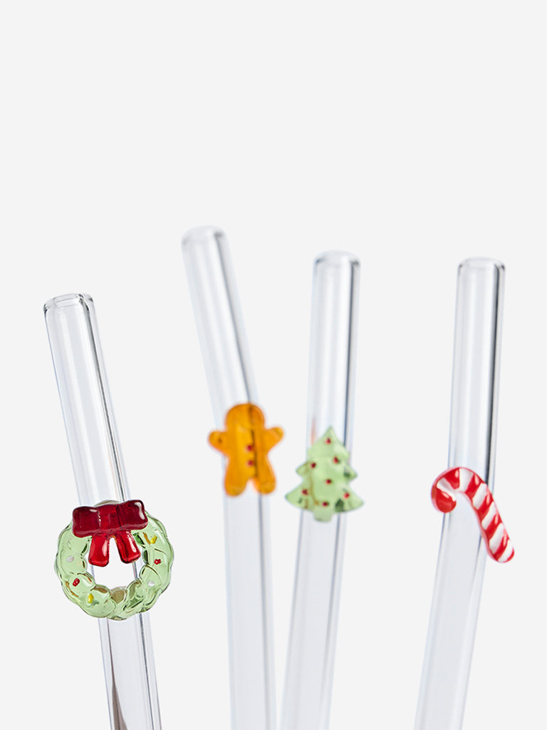 Westside Home Multicolor Xmas Straw with Cleaner - Set of 4