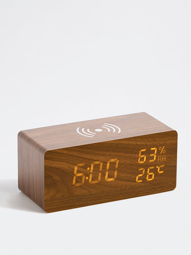 Westside Home Brown Wooden Clock with USB Charger