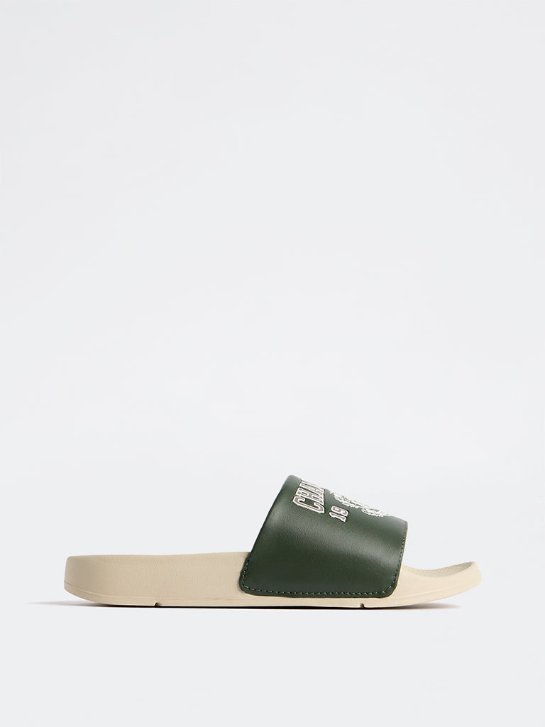 SOLEPLAY Dark Green Text Printed Pool Slides
