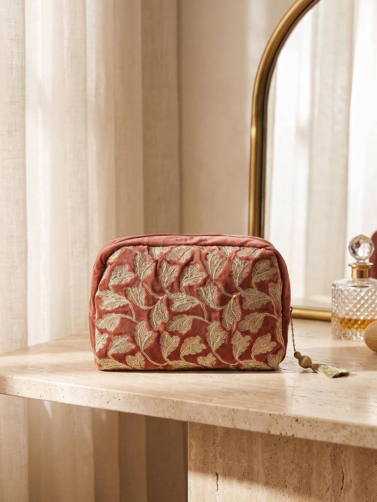 Westside Home Rust Botanical Embroidered Pouch