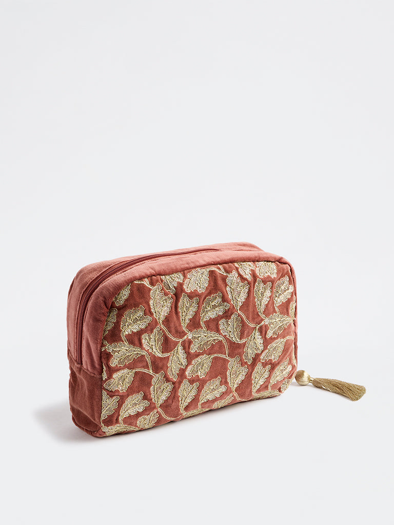 Westside Home Rust Botanical Embroidered Pouch