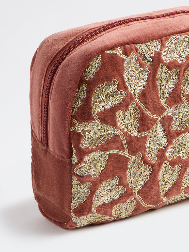 Westside Home Rust Botanical Embroidered Pouch