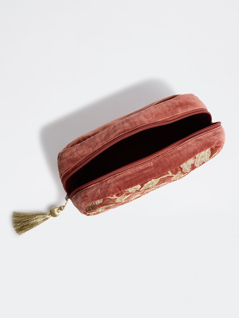 Westside Home Rust Botanical Embroidered Pouch