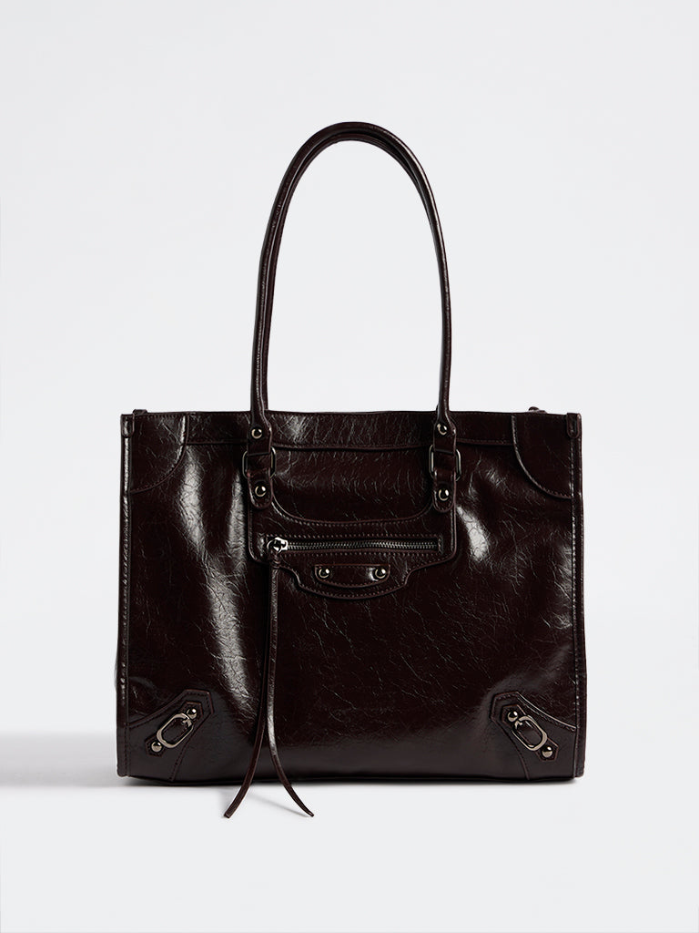 Westside Dark Brown Textured Shoulder Bag