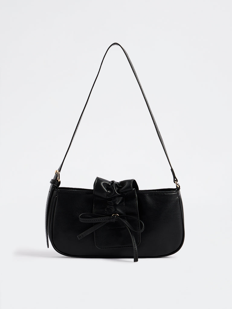 Westside Black Ruffled Bow-Detail Shoulder Bag
