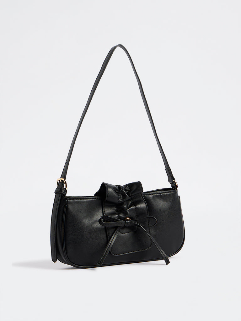 Westside Black Ruffled Bow-Detail Shoulder Bag