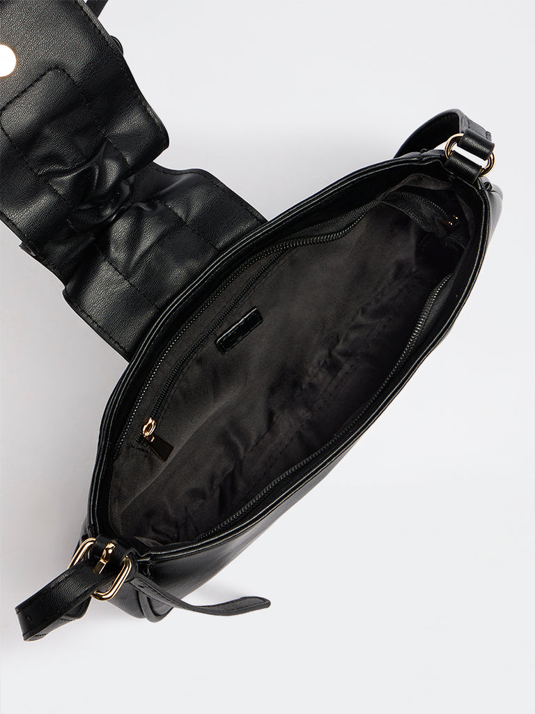 Westside Black Ruffled Bow-Detail Shoulder Bag