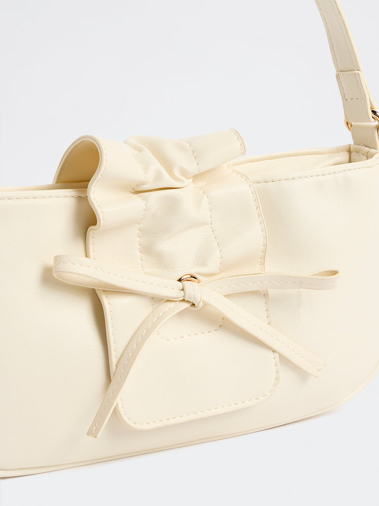 Westside Off-White Ruffled Bow-Detail Shoulder Bag
