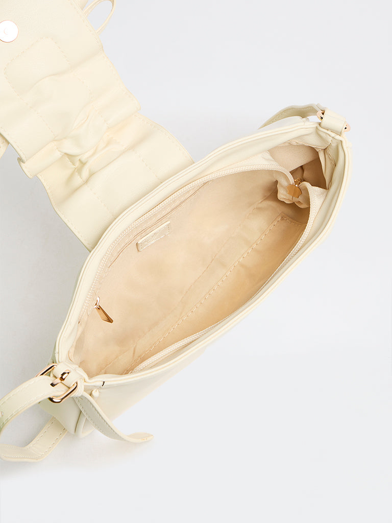 Westside Off-White Ruffled Bow-Detail Shoulder Bag