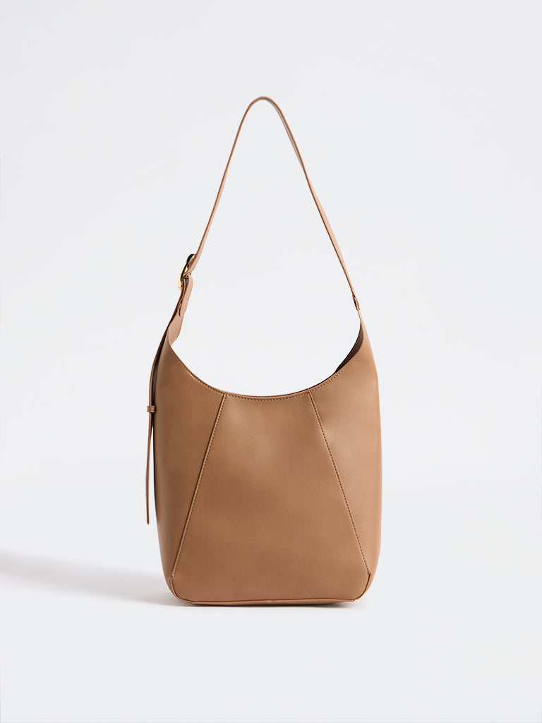 Westside Light Brown Buckle-Detail Shoulder Bag