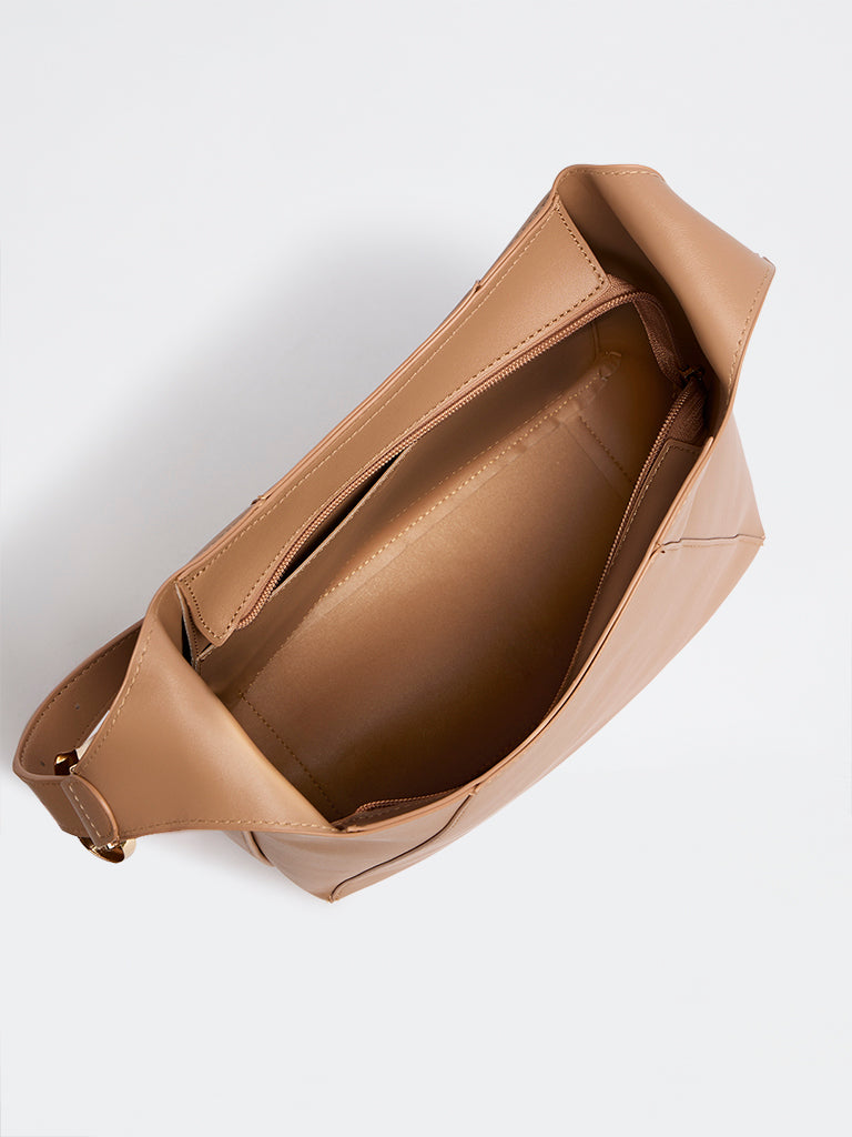 Westside Light Brown Buckle-Detail Shoulder Bag