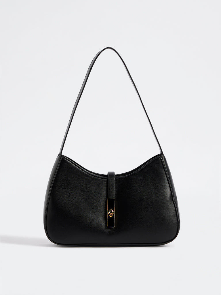 Westside Black Hardware-Detail Baguette Shoulder Bag