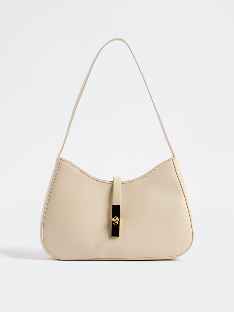 Westside Off-White Hardware-Detail Baguette Shoulder Bag