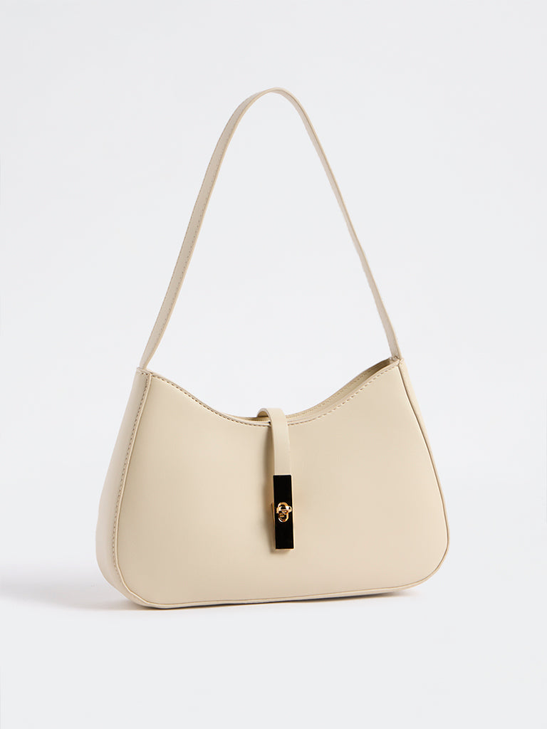 Westside Off-White Hardware-Detail Baguette Shoulder Bag