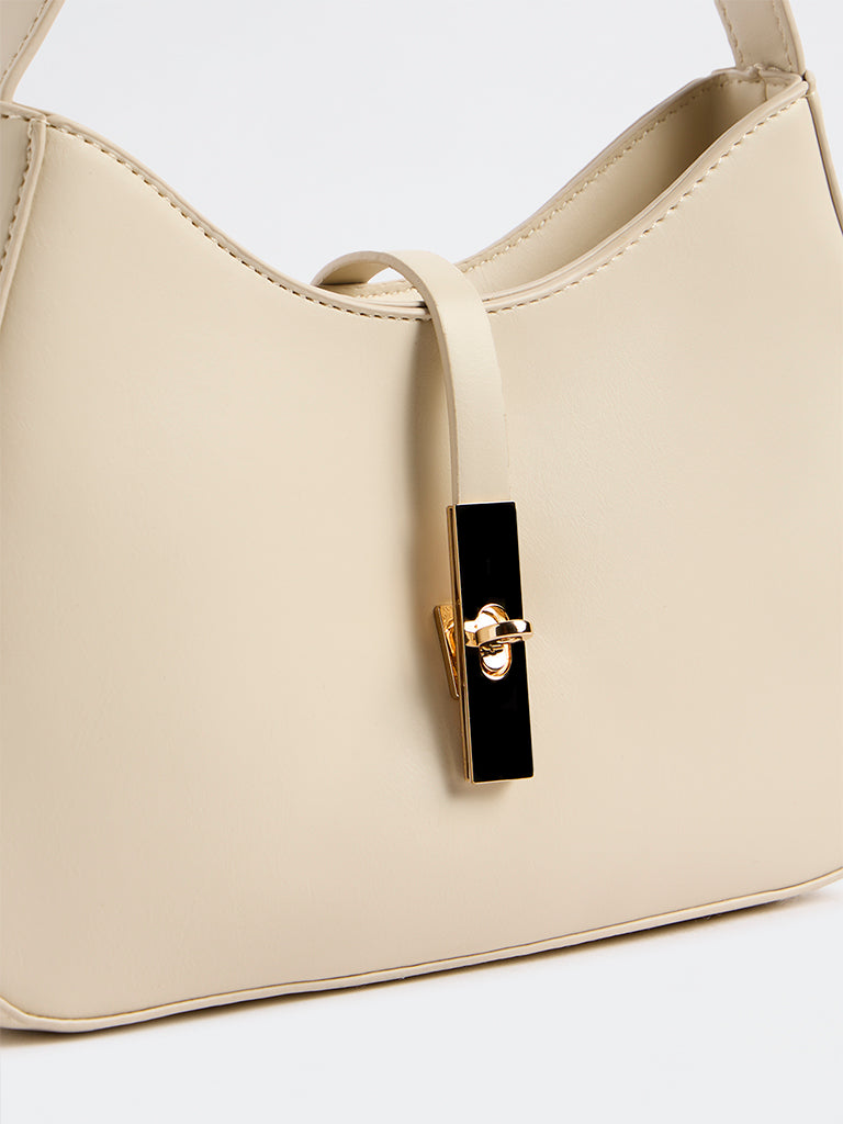Westside Off-White Hardware-Detail Baguette Shoulder Bag