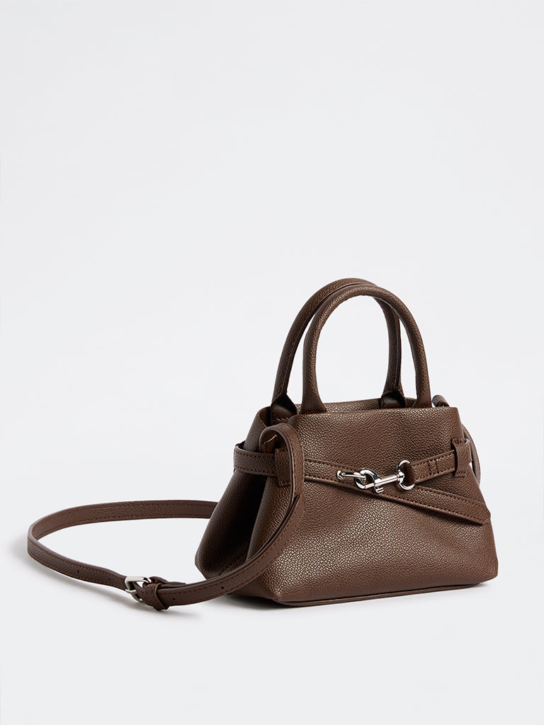Westside Dark Brown Textured Geometric Crossbody Sling Bag