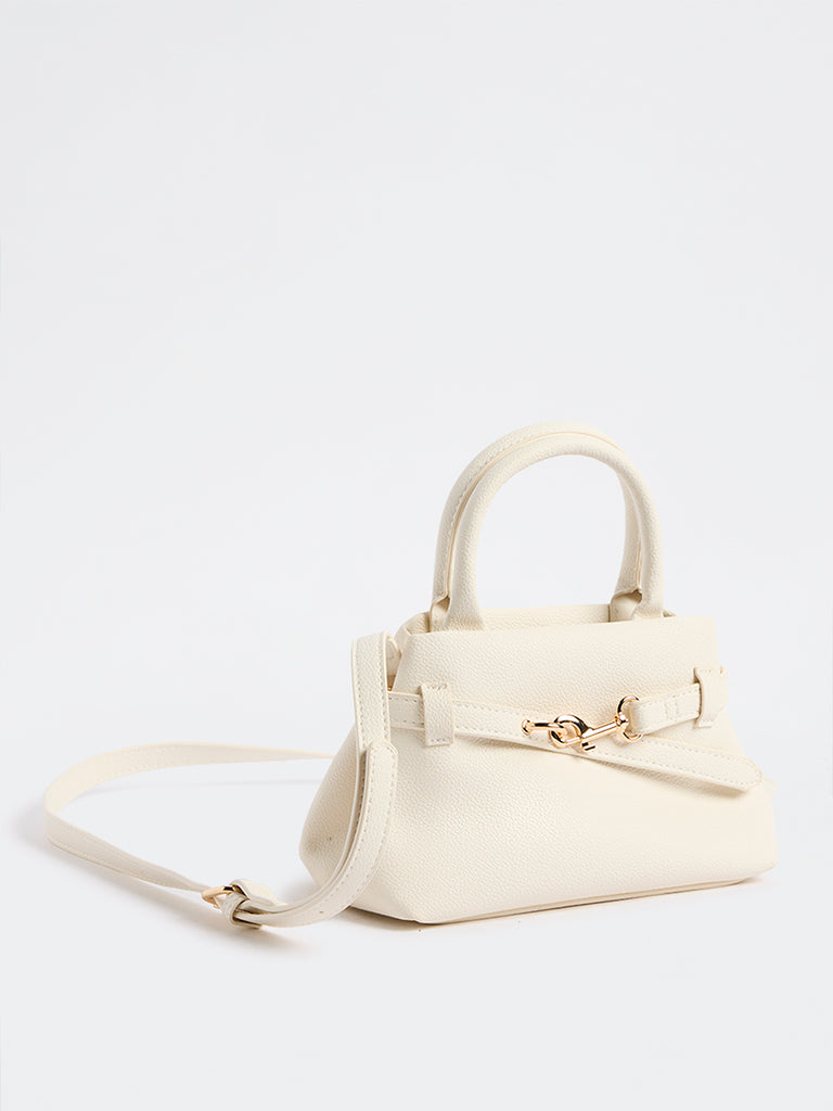 Westside Off-White Textured Geometric Crossbody Sling Bag