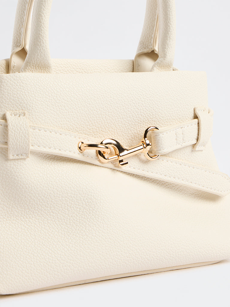 Westside Off-White Textured Geometric Crossbody Sling Bag