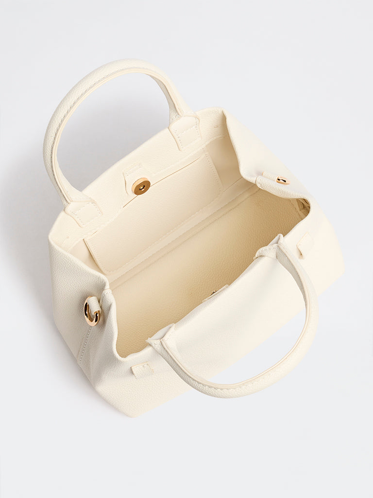 Westside Off-White Textured Geometric Crossbody Sling Bag