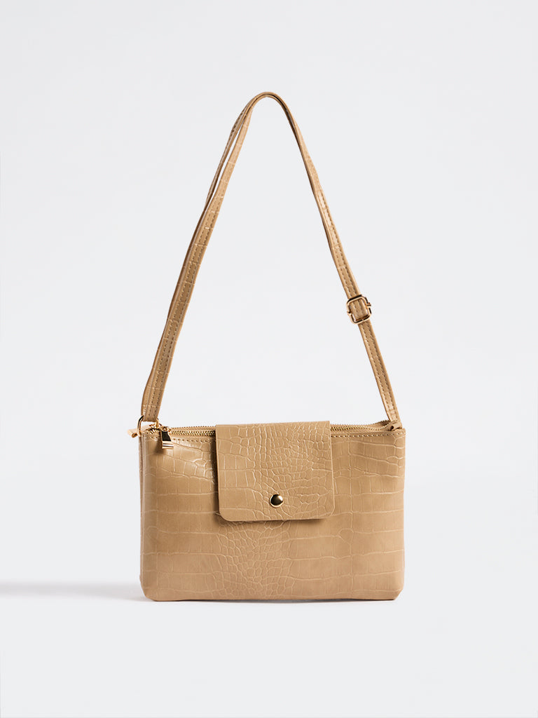 Westside Beige Textured Sling Bag