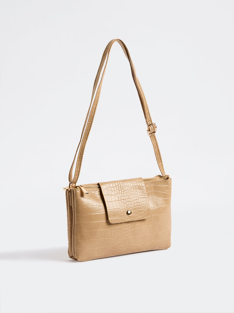 Westside Beige Textured Sling Bag
