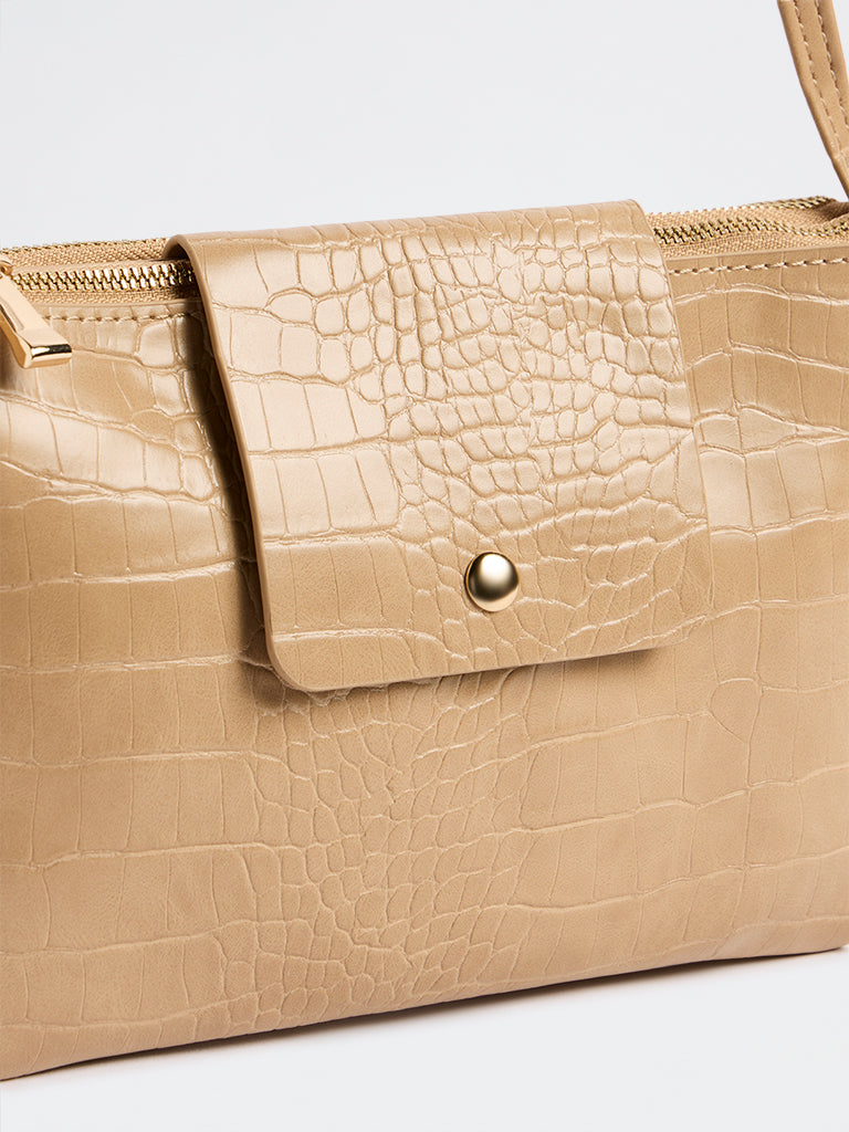 Westside Beige Textured Sling Bag