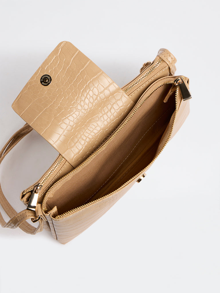 Westside Beige Textured Sling Bag