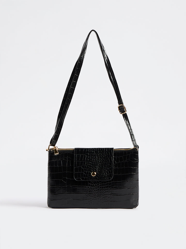 Westside Black Textured Crossbody Sling Bag