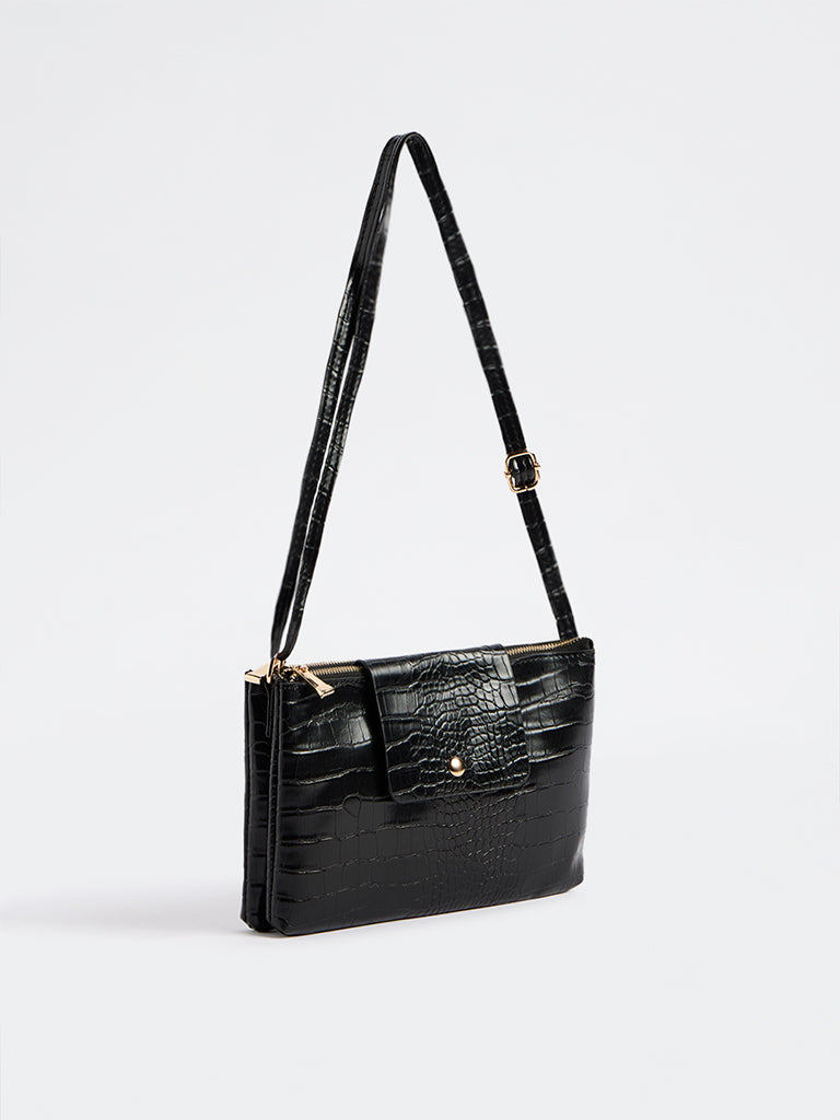 Westside Black Textured Crossbody Sling Bag